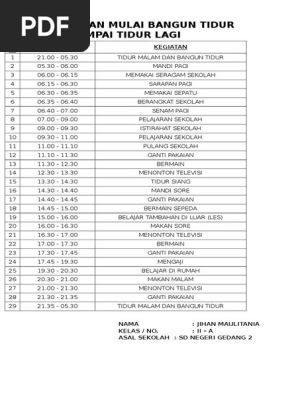 Jadwal Harian Mulai Bangun Tidur Pdf