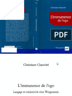 Chauviré, Christiane L'immanence de L'ego. Langage Et Subjectivite Chez Wittgenstein
