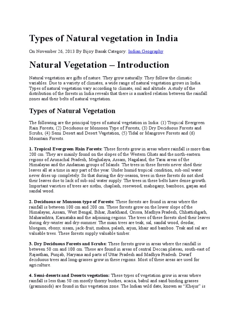 Types of Natural Vegetation in India | PDF | Forests | Trees