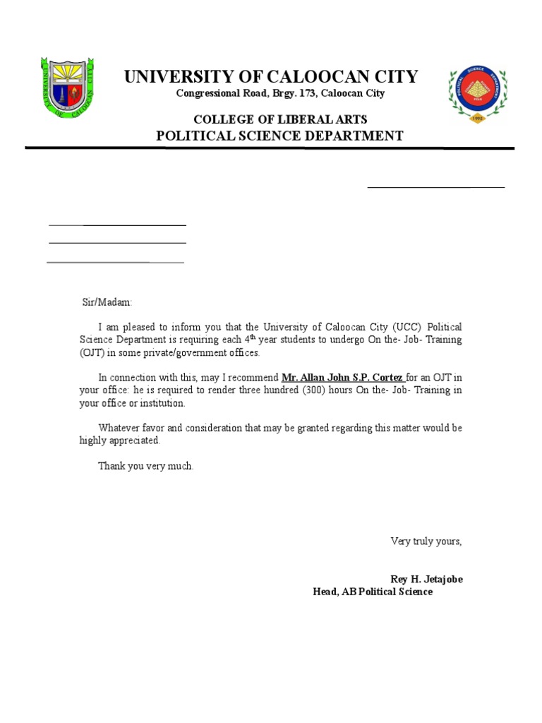Recommendation Letter OJT | PDF | Cognition | Psychological Concepts