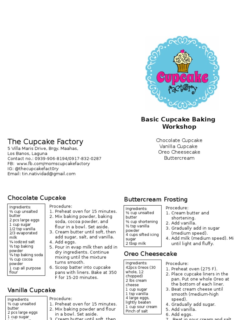 Cupcake Baking Workshop Guide | PDF | Cooking, Food & Wine
