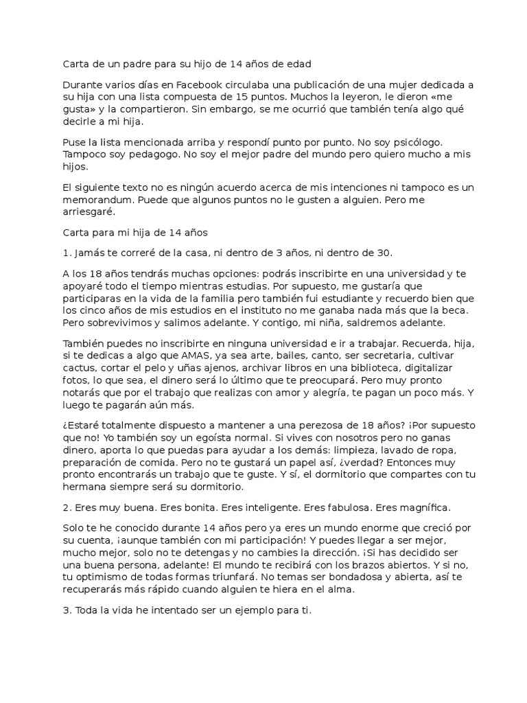 Carta de Un Padre para Su Hijo de 14 Años de Edad | PDF | Amor | Science