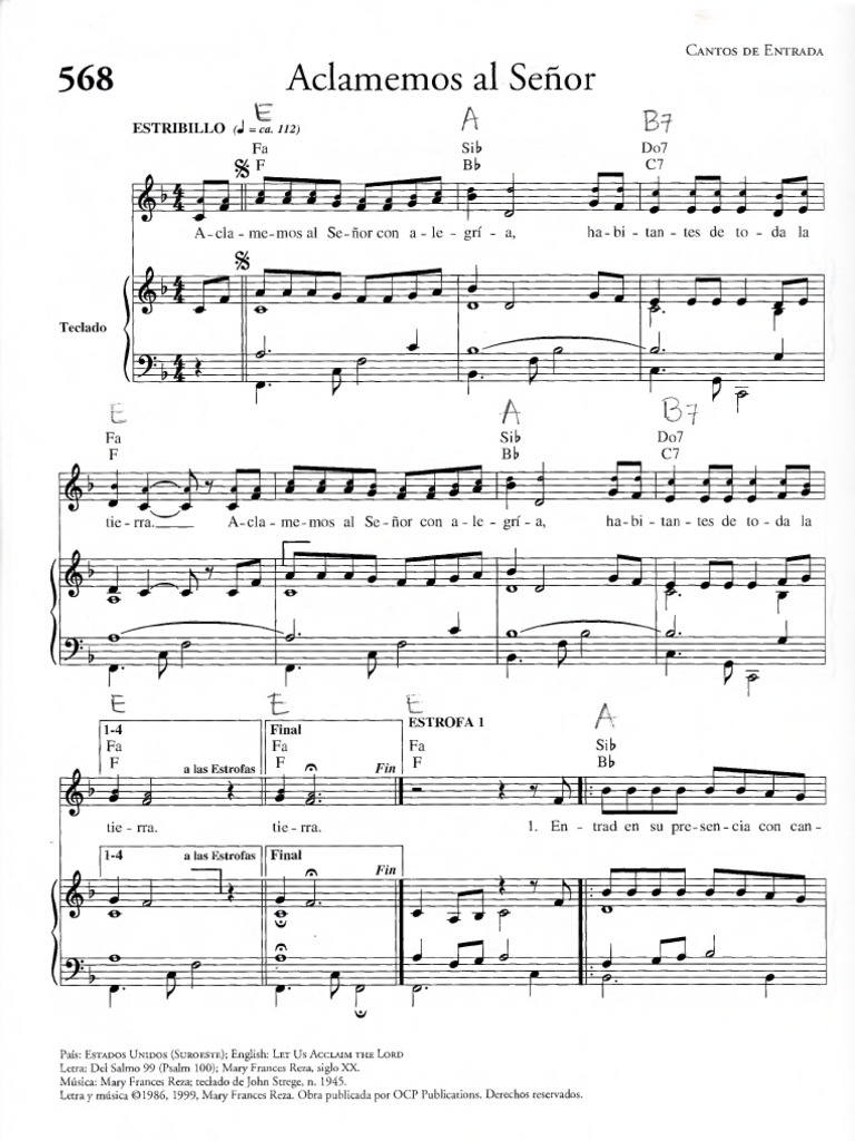 Aclamemos Al Senor 568 Partitura aclamemos al senor 568 partitura