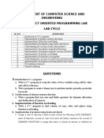 Department of Computer Science and Engineering 13.507 Object Oriented Programming Lab Lab Cycle