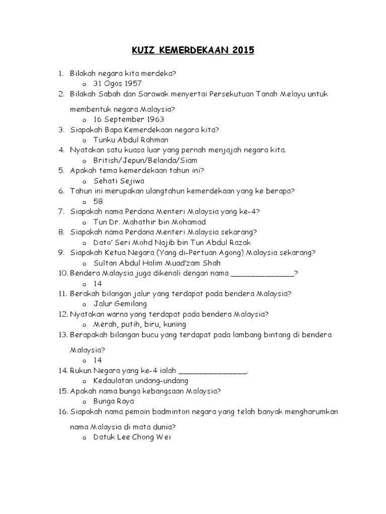 Kuiz Kemerdekaan 2015 Pdf