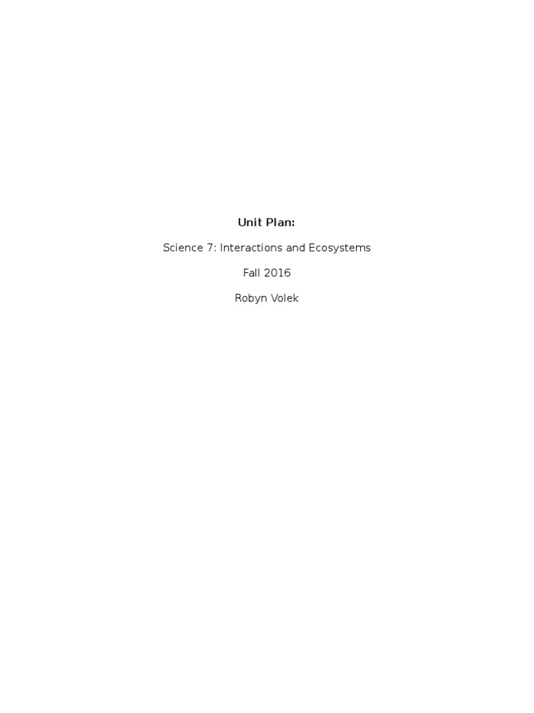 Grade 7 Ecosystems Unit Plan | PDF | Ecosystem | Natural Environment