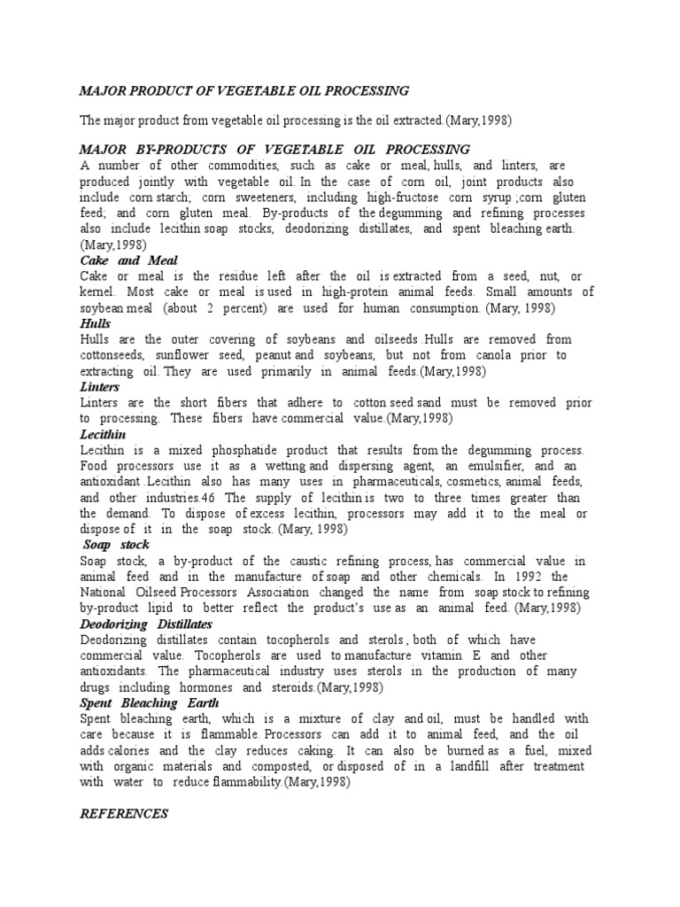 Major Product of Vegetable Oil Processing PDF Vegetable Oil Maize