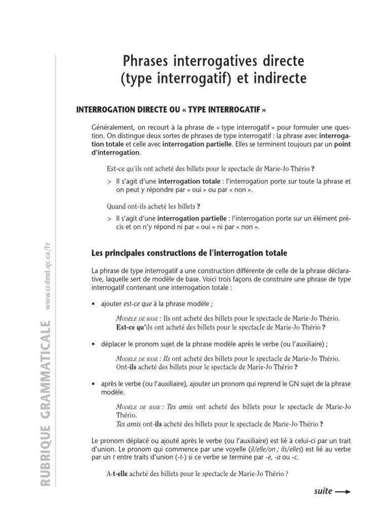 Interrogation Directe Et Indirecte | PDF | Phrase | Question