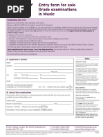 Entry Form For Solo Grade Examinations in Music