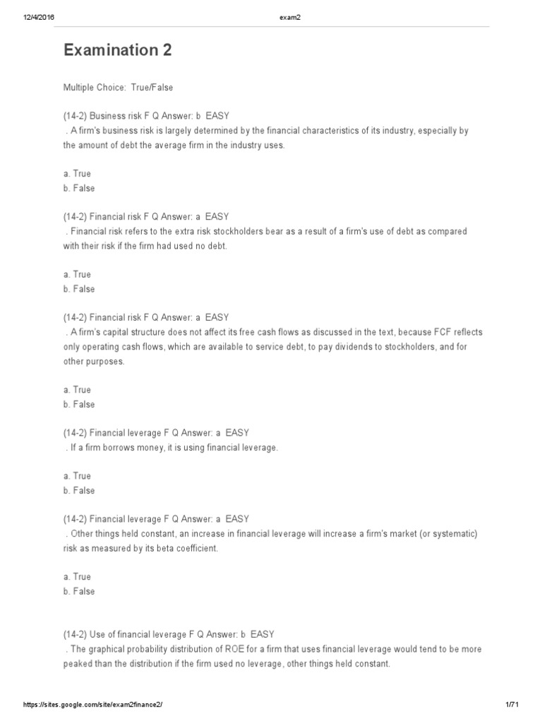 Finance - Example Exam | PDF | Capital Structure | Cost Of Capital