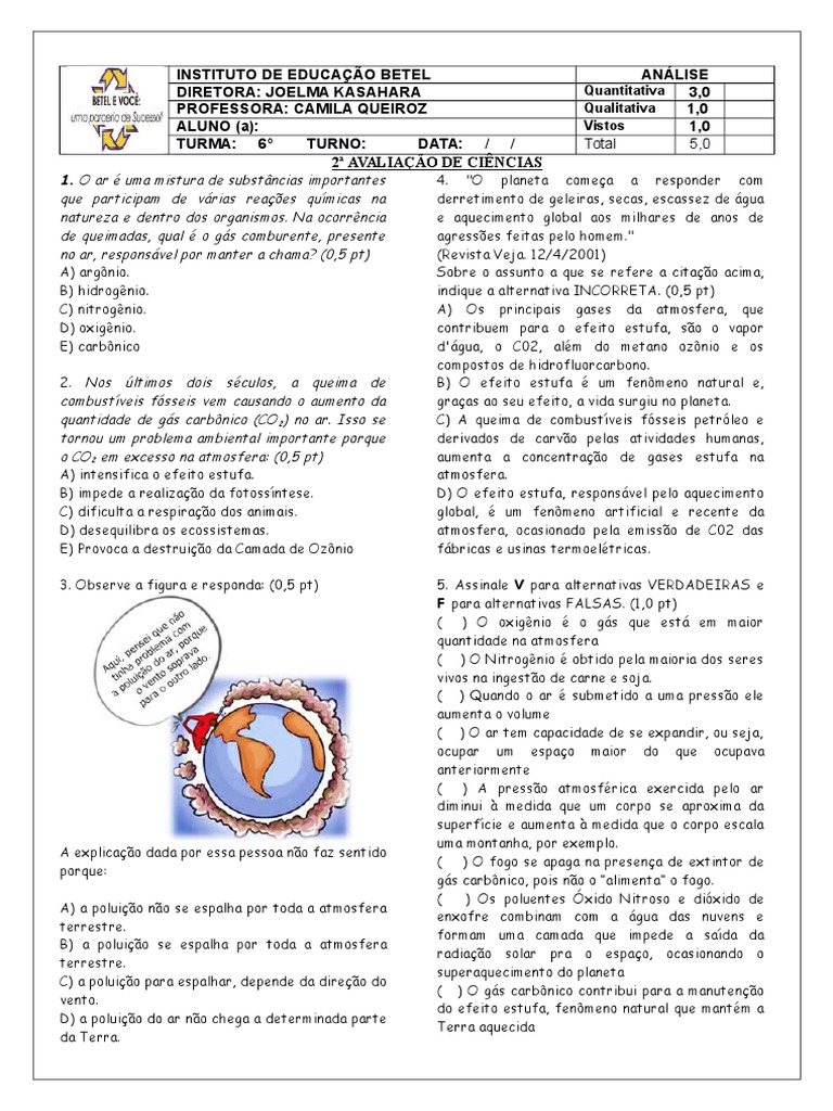 Exercicios De Ciencias 6 Ano Sobre Atmosfera Com Gabarito