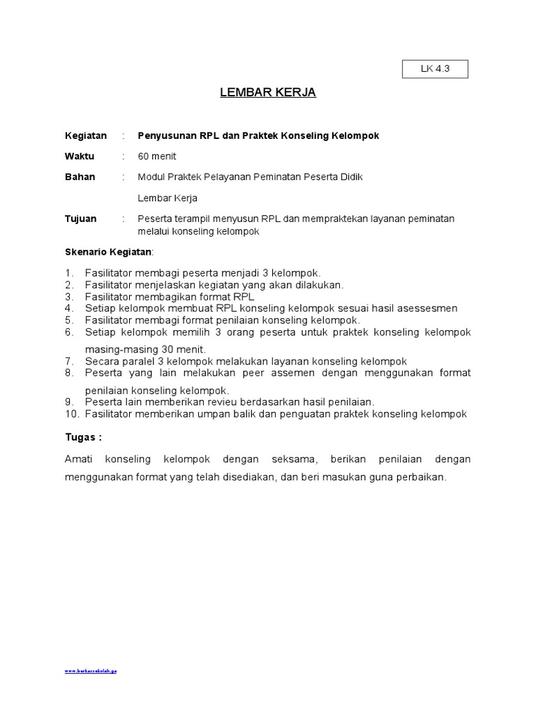 Contoh Rpl Konseling Kelompok Smp Kurikulum 2013 Temukan Contoh