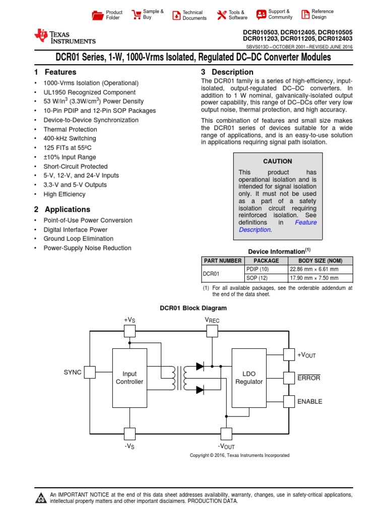 DCR01 Series, Regulated DC-DC Converter Modules 1 Watt | PDF ...