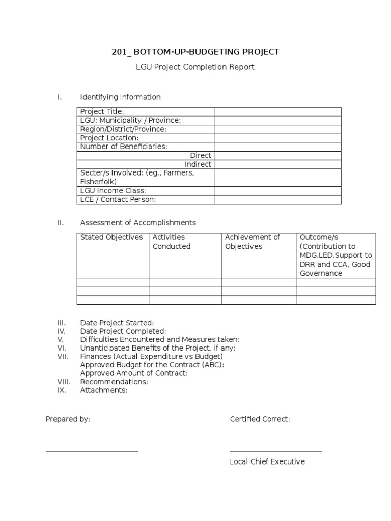 Project Completion Report Format