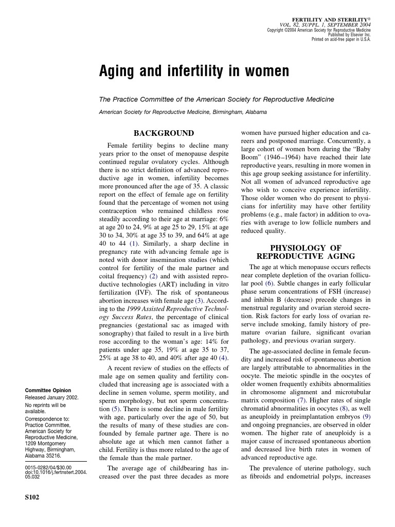 Aging and Infertility in Women | PDF | Infertility | In Vitro Fertilisation