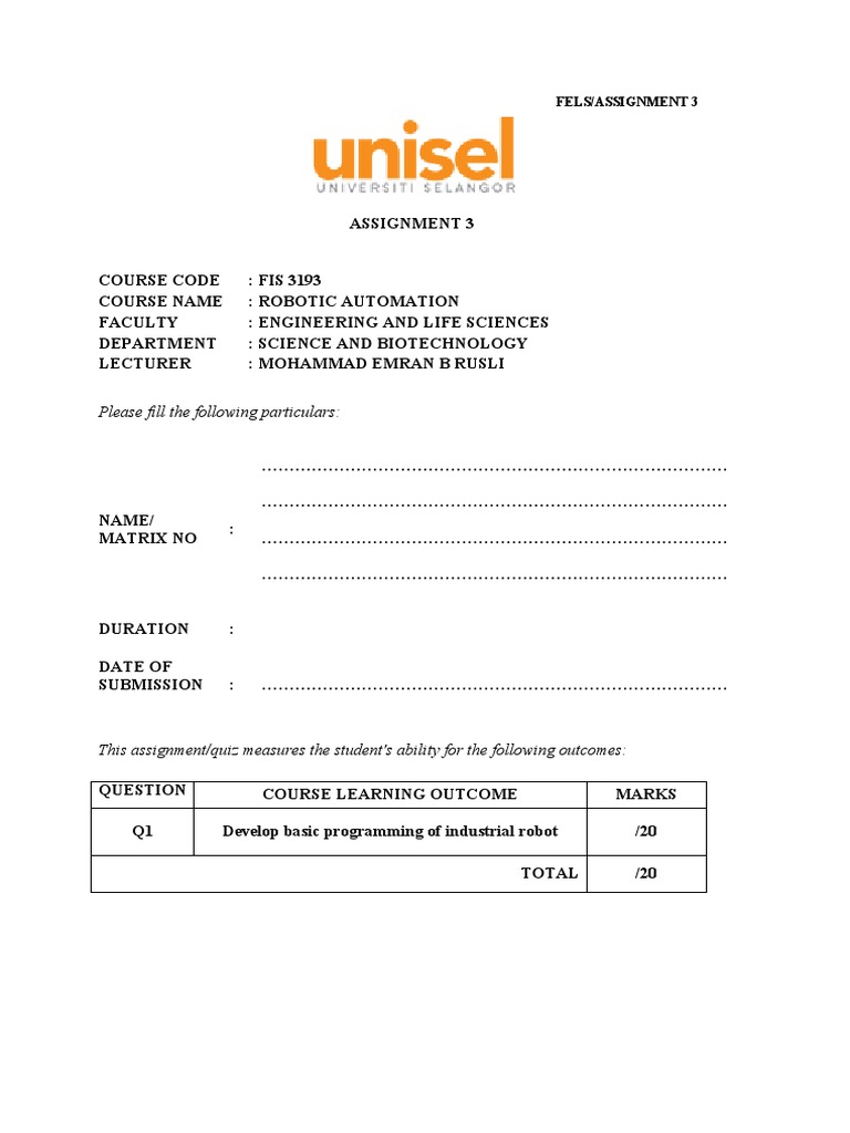 Front Page Assignment 3 - 41634 | PDF