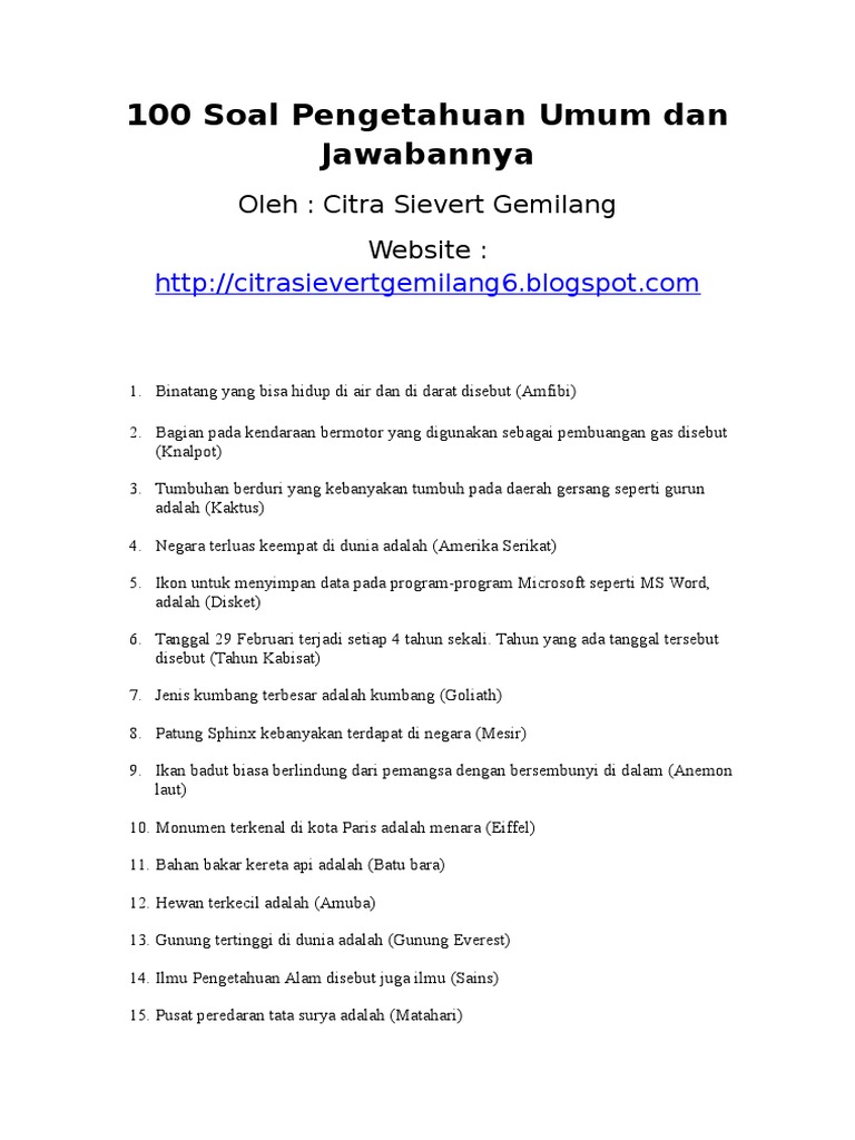 Soal Pengetahuan Umum Docx