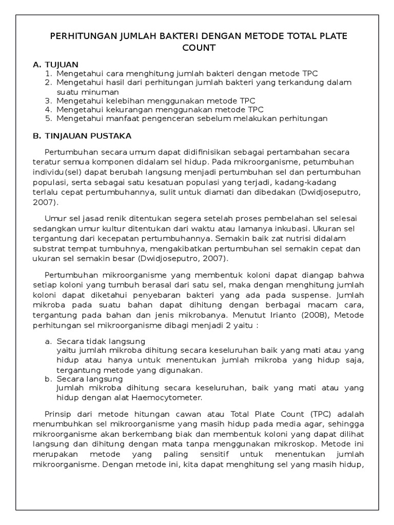 Perhitungan jumlah bakteri dengan metode total plate count pdf