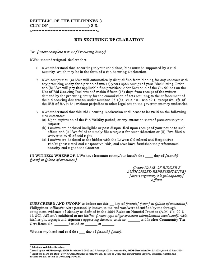 Bid Securing Declaration Signature Social Institutions