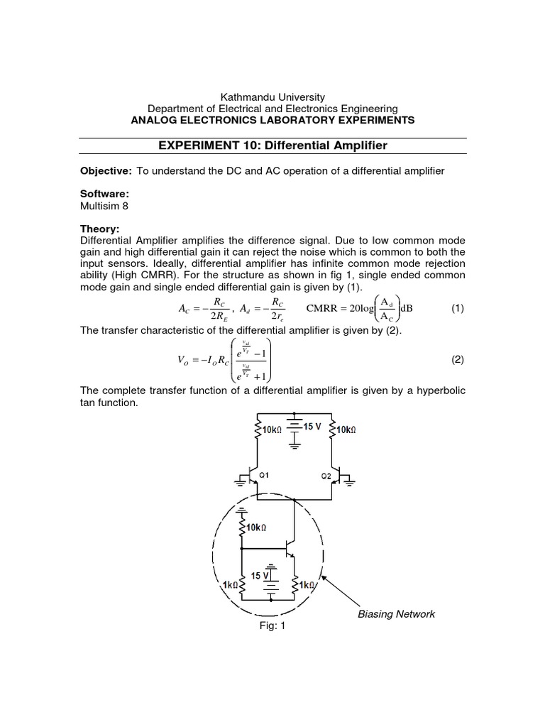 Differential Amplifier Experiment Guide | PDF | Science & Mathematics