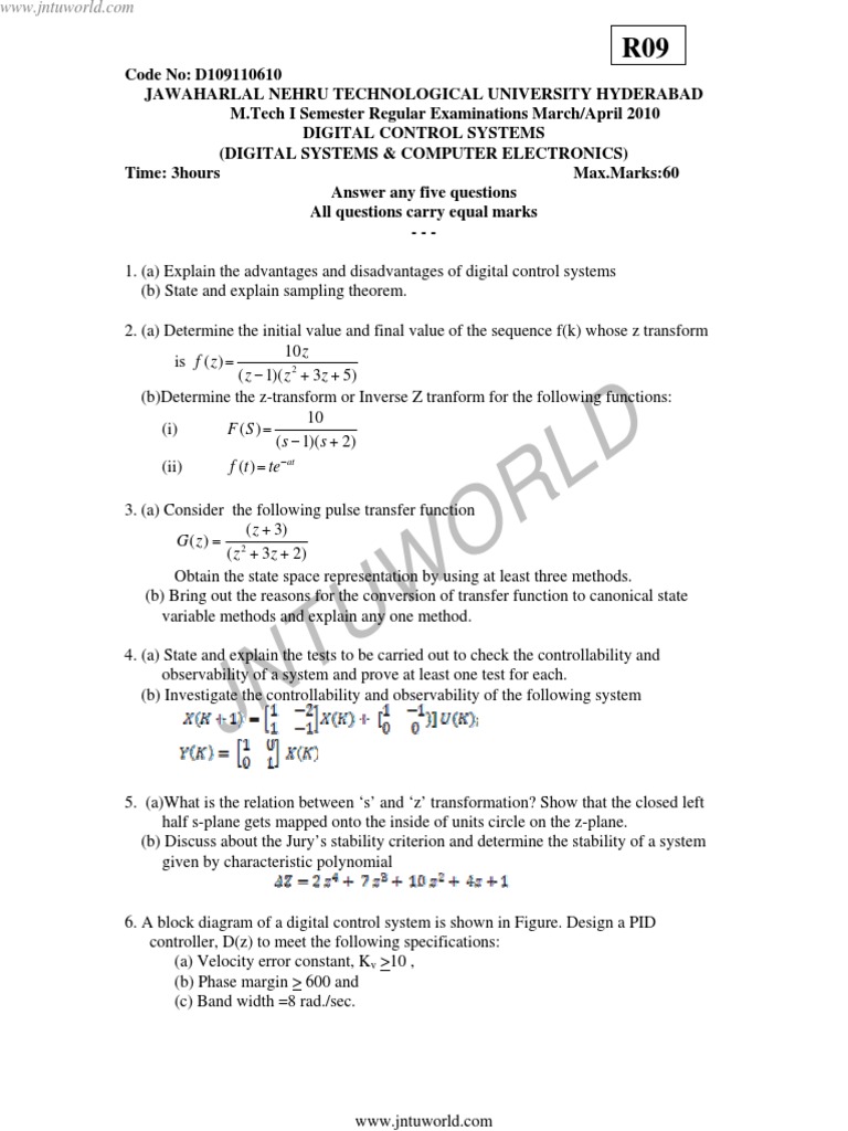 Digital Control Systems Exam Questions | PDF | Computers