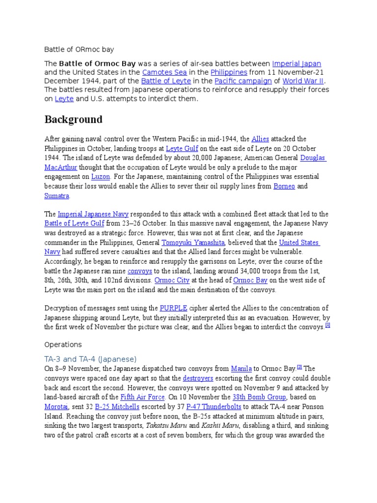 Battle of ORmoc Bay Download Free PDF Pacific Theatre Of World War
