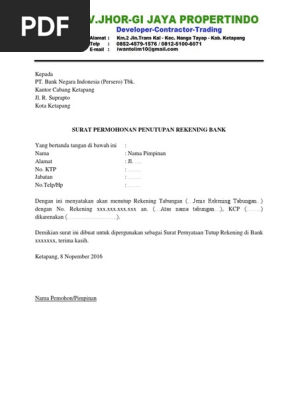 Surat Permohonan Penutupan Rekening Bank Perusahaan Pdf