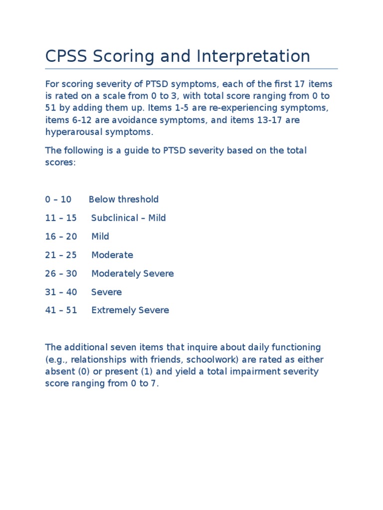 CPSS Scoring and PTSD Severity Guide | PDF | Wellness | Science ...