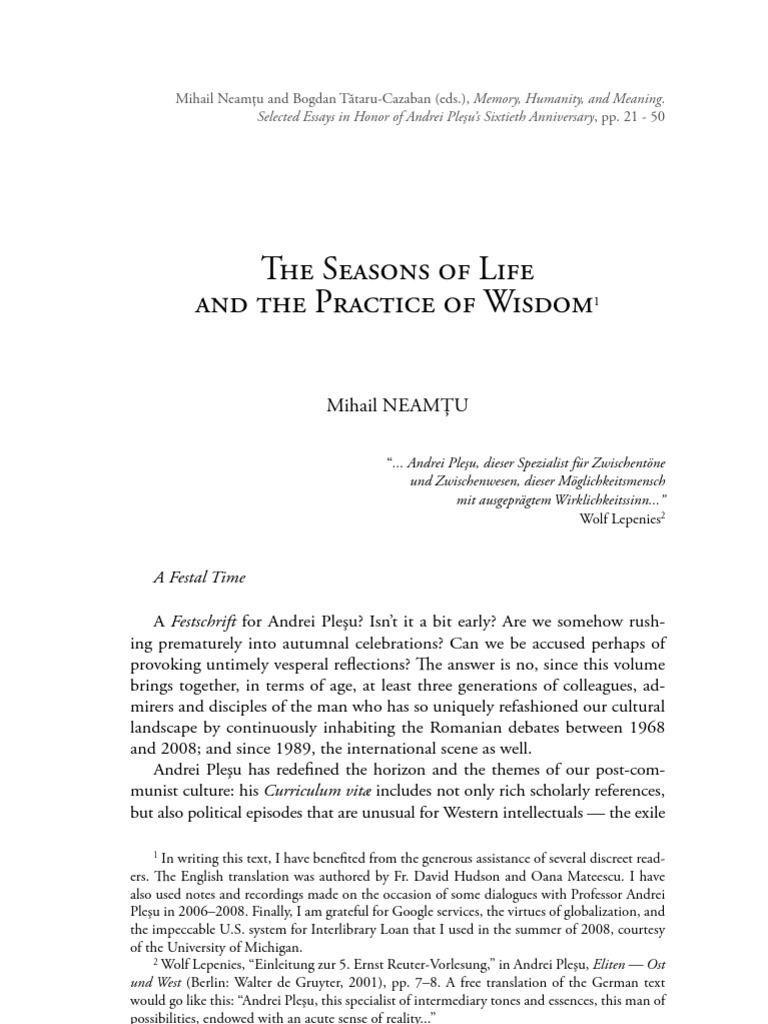 Memory, Humanity, Meaning (Festschrift Andrei Plesu, Introduction