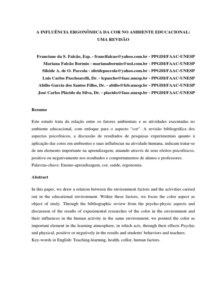 Cor e Ergonomia na Educação | PDF | Cor | Emoções