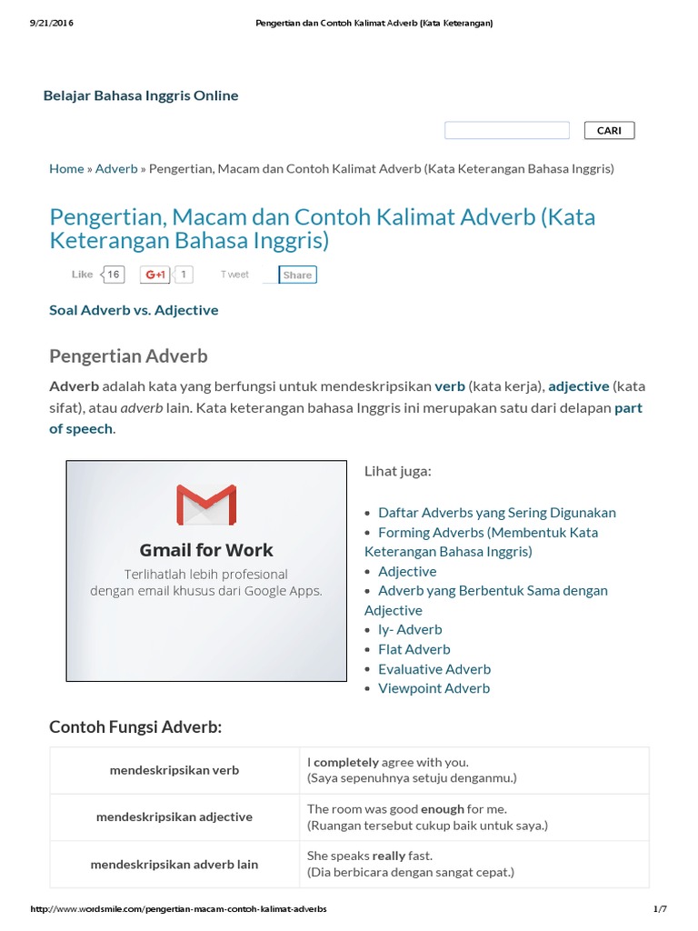 Pengertian Dan Contoh Kalimat Adverb (Kata Keterangan)