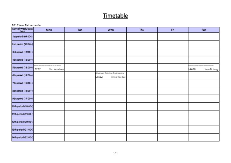 Timetable: 2016year Fall Semester Mon Tue Wen Thu Fri Sat | PDF ...