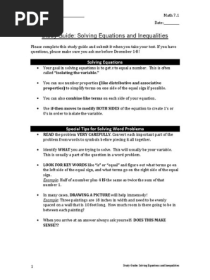 G7m3 End Of Module Study Guide Solving Equations And Inequalities Inequality Mathematics Equations
