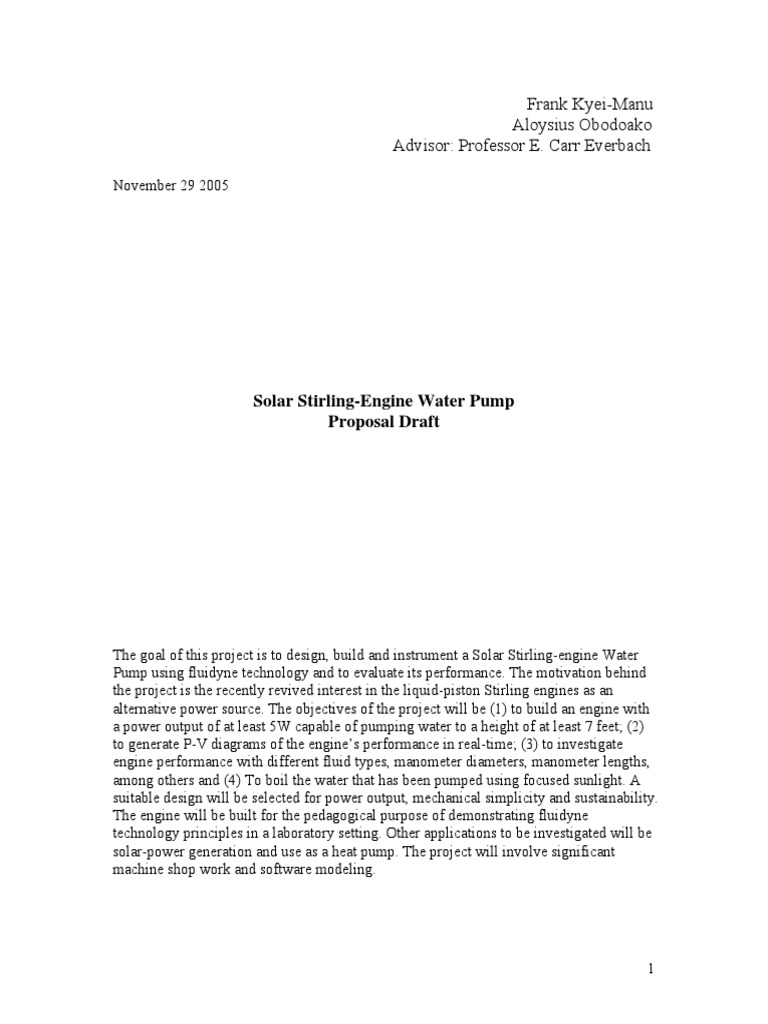 Solar Stirling Engine Water Pump PDF | PDF | Gases | Physical Chemistry