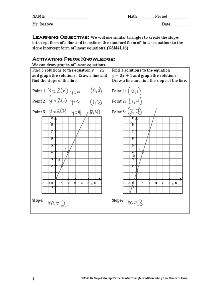 g8m4l16 Slope Intercept Form of A Line and Converting From Standard