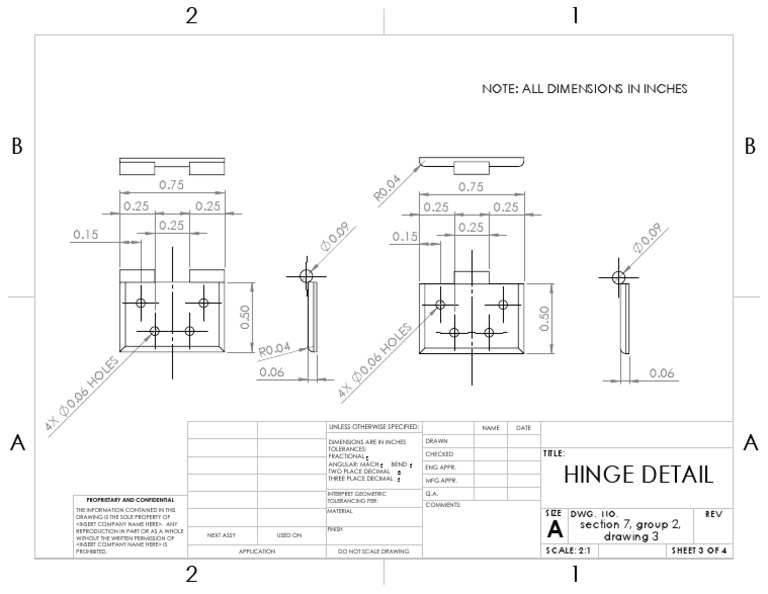 Hinge Detail Engineering Drawing | PDF
