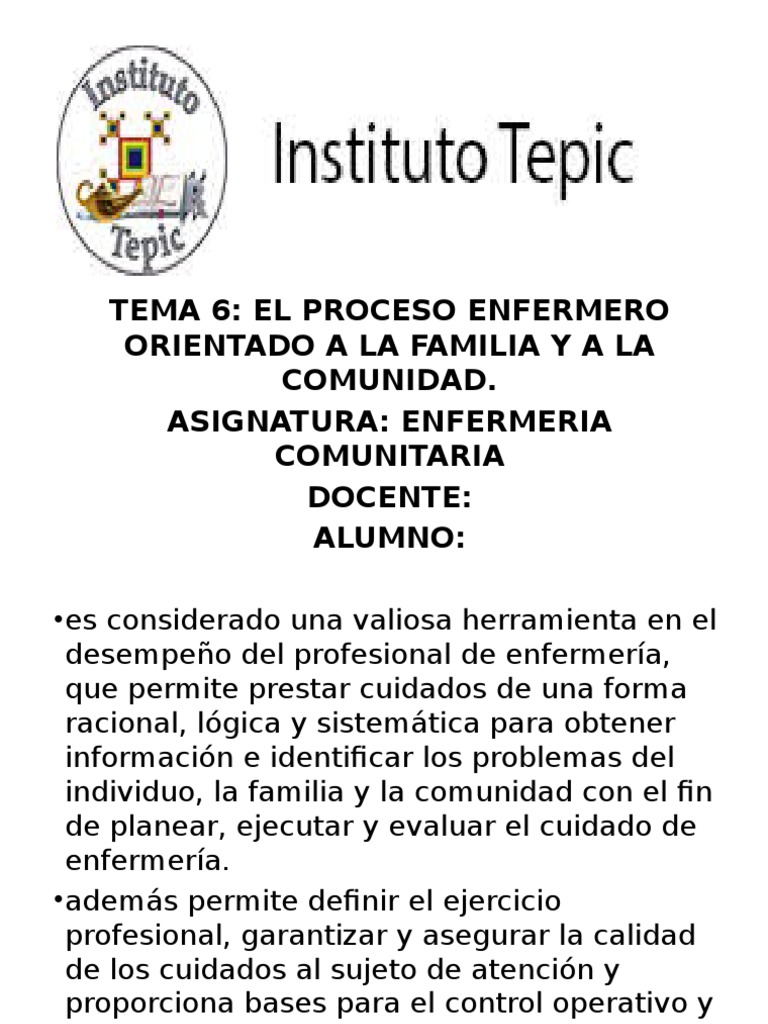 El Proceso Enfermero Orientado A La Familia y A La Comunidad. PDF