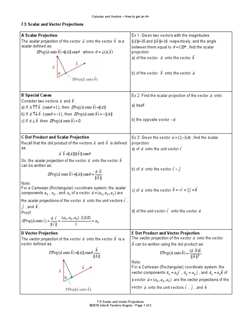 h75 Scalar and Vector Projections PDF | PDF | Euclidean Vector ...