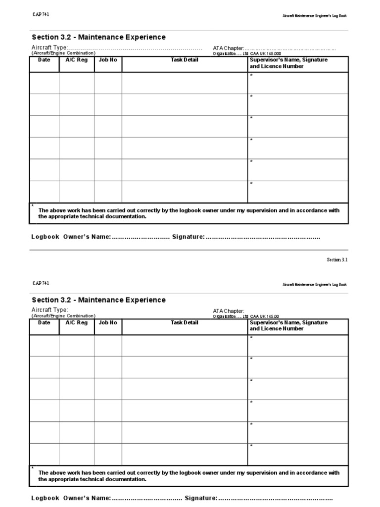 CAP 741 Aircraft Maintenance Logbook | PDF | Aviation