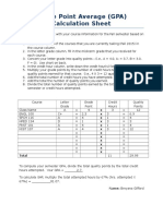 Grade Point Average (GPA) Calculation Sheet