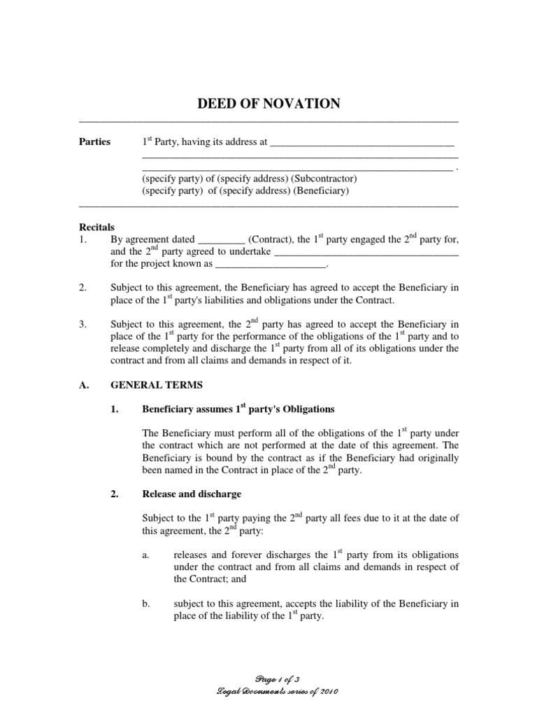 Deed of Novation PDF Business Law Civil Law (Legal System)