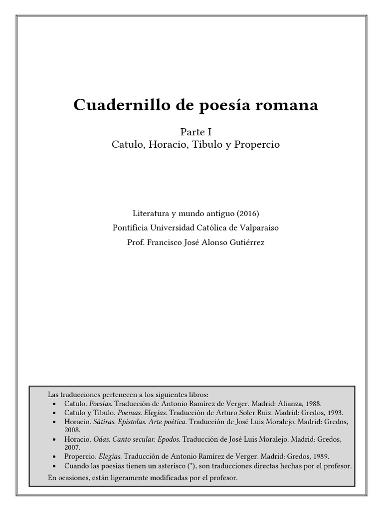 Cuadernillo de Poesía Romana - Parte I | PDF | Horacio | Amor