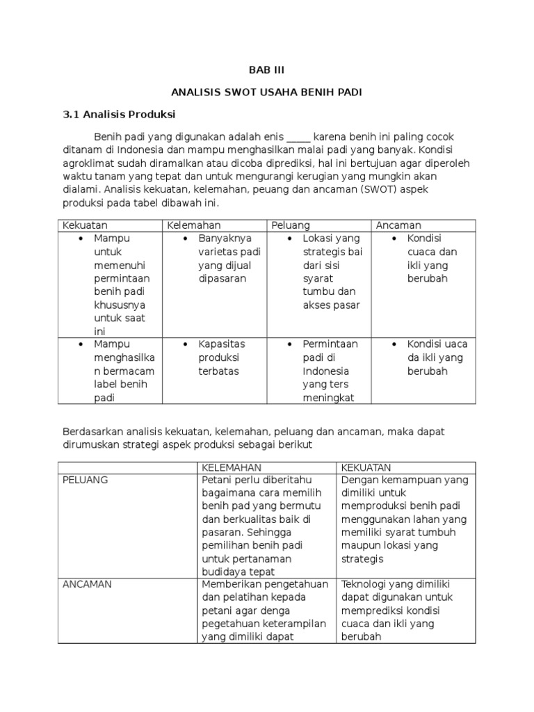 Analisis Swot Perusahaan Benih Padi