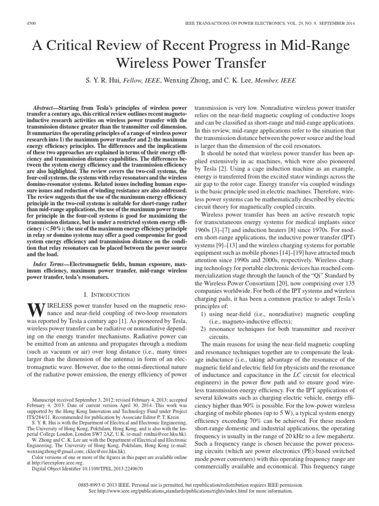 A Critical Review of Recent Progress in Mid-Range Wireless Power ...