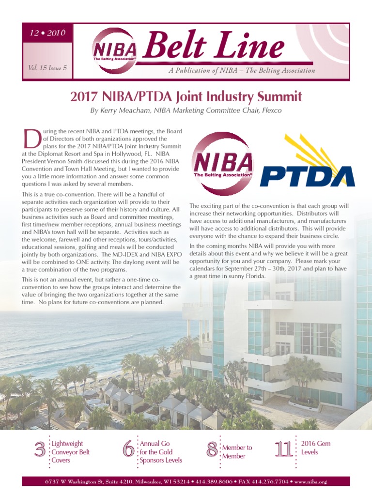 NIBA Belt Line December 2016 | PDF | Thermoplastic | Wear