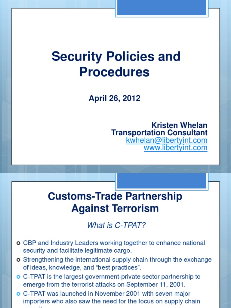 CTPAT Security Policies and Procedures Computer Security Security