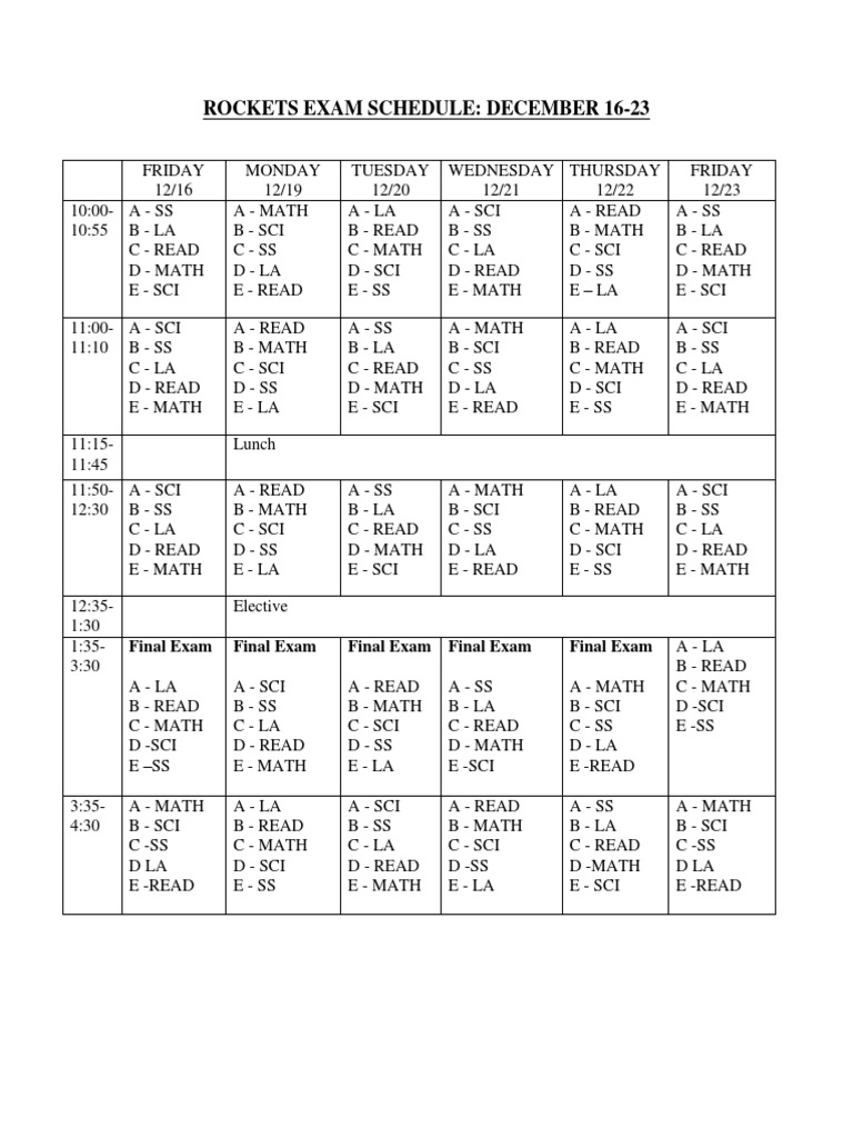 Rockets 4 Perioddayexamschedule | PDF | Sports