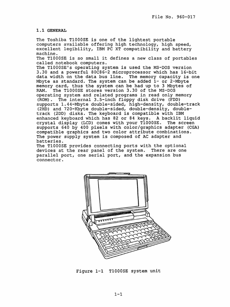 Toshiba T1000SE - Maintenance Manual | PDF | Floppy Disk | Backlight