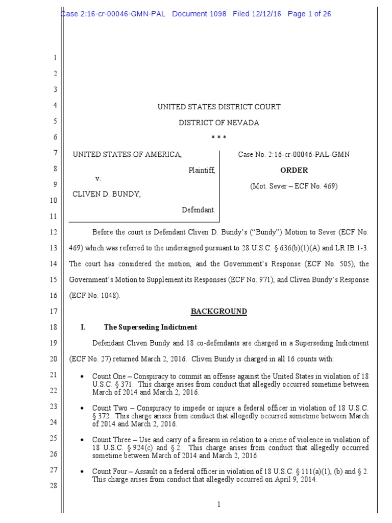 Government Order on Motion to Sever Prejudice (Legal Term) Cliven