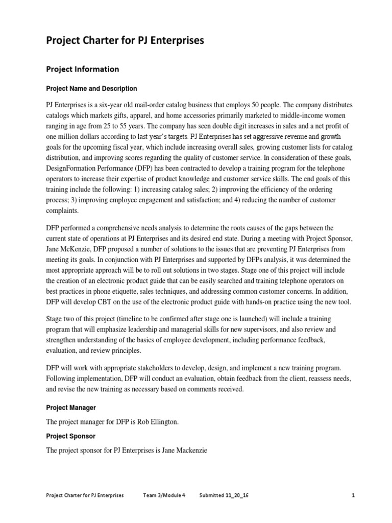 PJ Enterprises Training Program Charter | PDF